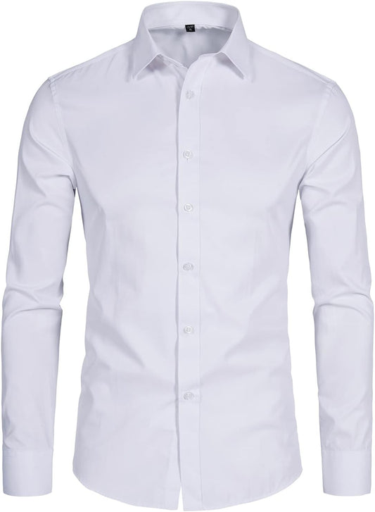 Men'S Long Sleeve Button up Shirts Solid Slim Fit Casual Business Formal Dress Shirt