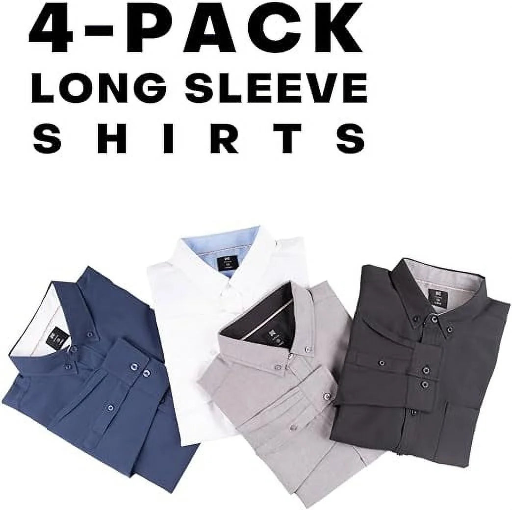 Oxford Men’S Dress Shirt, 4 Pack, Long Sleeve Button Down, Casual Fit with Big and Tall Sizes, Solid Modern Colors