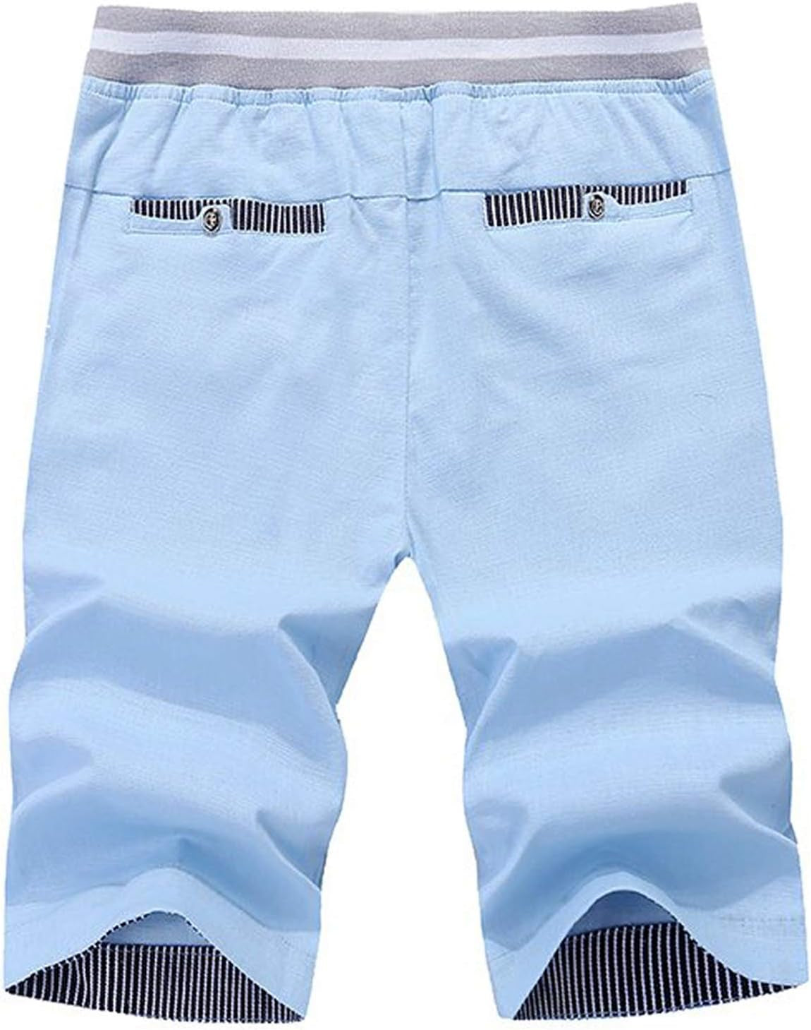 Justsun Mens Shorts Casual Classic Fit Cotton Summer Beach Shorts with Elastic Waist and Pockets