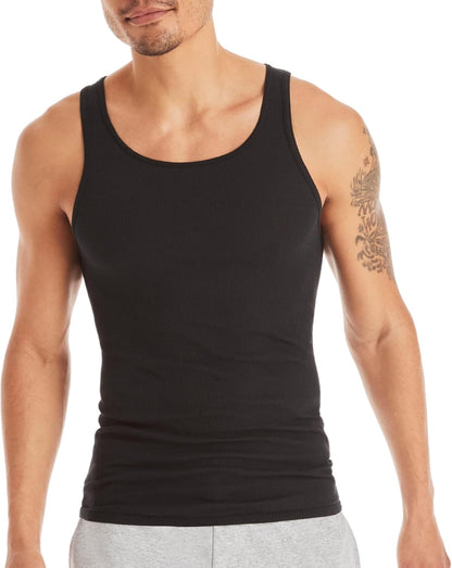 Hanes Top Undershirt Pack, 6-Pack, Moisture-Wicking Cotton Ribbed Tanks for Men