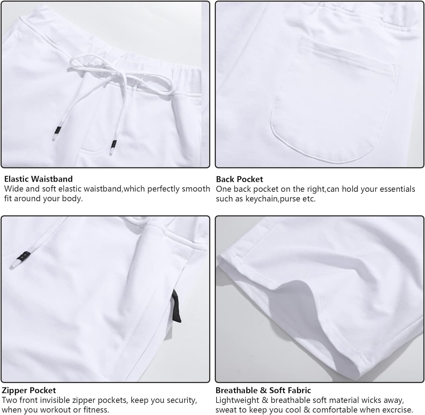 Boisouey Mens Shorts Casual Drawstring Zipper Pockets Elastic Waist