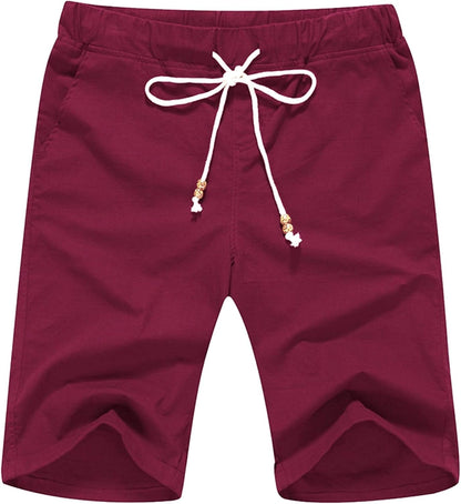 Boisouey Men'S Linen Casual Classic Fit Short Summer Beach Shorts