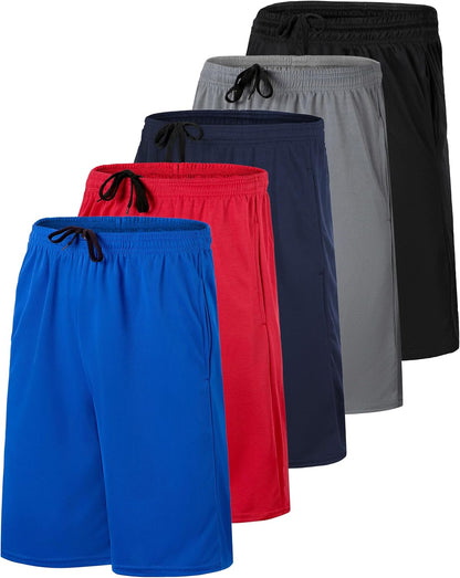 Real Essentials: Men’S 5 Pack 9" Mesh Shorts – Athletic Gym, Workout, Basketball, Running, Casual Lounge Activewear Pockets