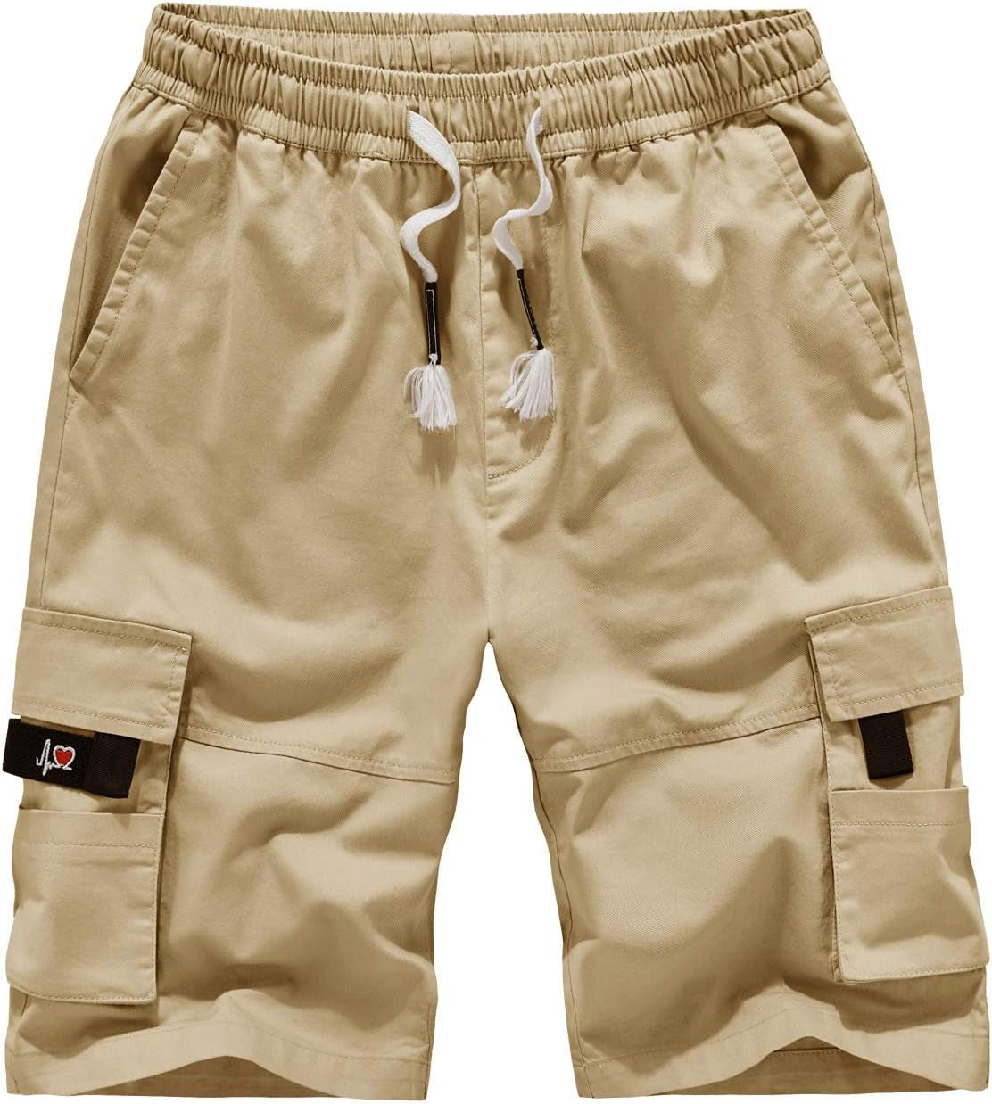 Xinyangni Men'S Cargo Shorts Elastic Waist Relaxed Fit Cotton Casual Outdoor Lightweight Work Shorts Multi-Pockets