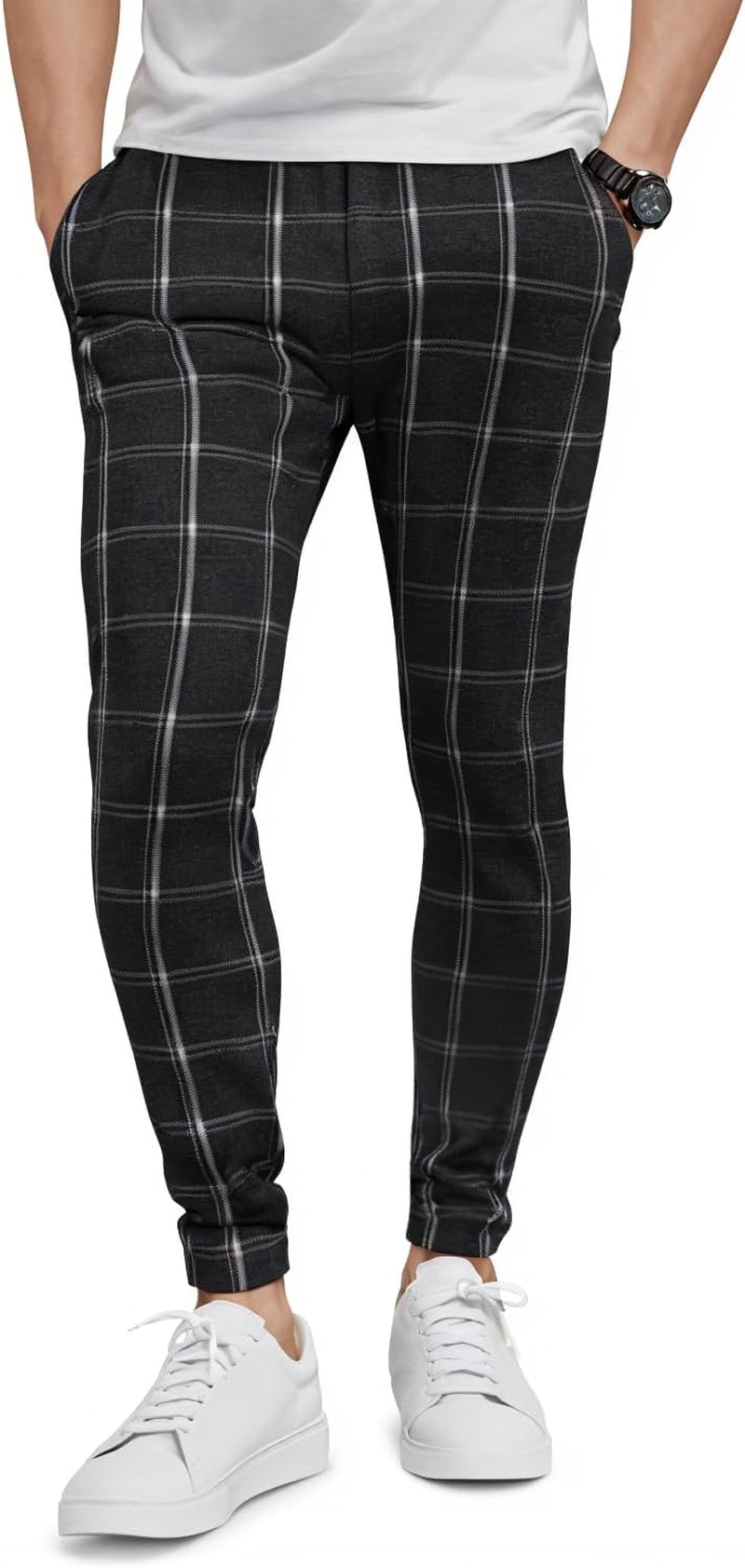 GINGTTO Mens Plaid Dress Pants Stretch Chino Pants Men Slim Fit