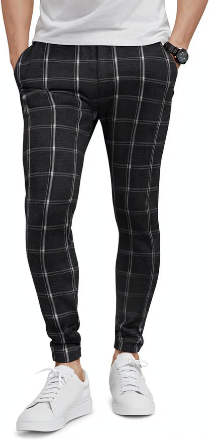 GINGTTO Mens Plaid Dress Pants Stretch Chino Pants Men Slim Fit