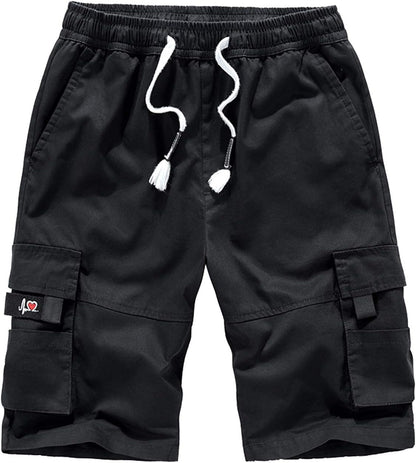 Xinyangni Men'S Cargo Shorts Elastic Waist Relaxed Fit Cotton Casual Outdoor Lightweight Work Shorts Multi-Pockets
