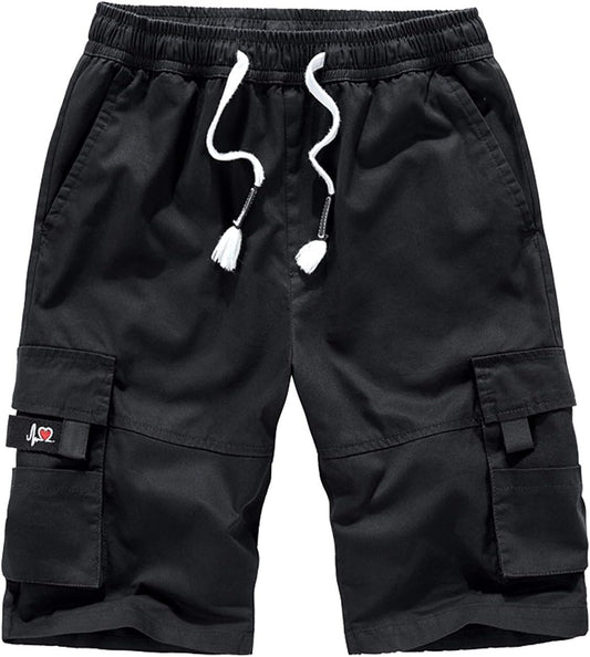 Xinyangni Men'S Cargo Shorts Elastic Waist Relaxed Fit Cotton Casual Outdoor Lightweight Work Shorts Multi-Pockets