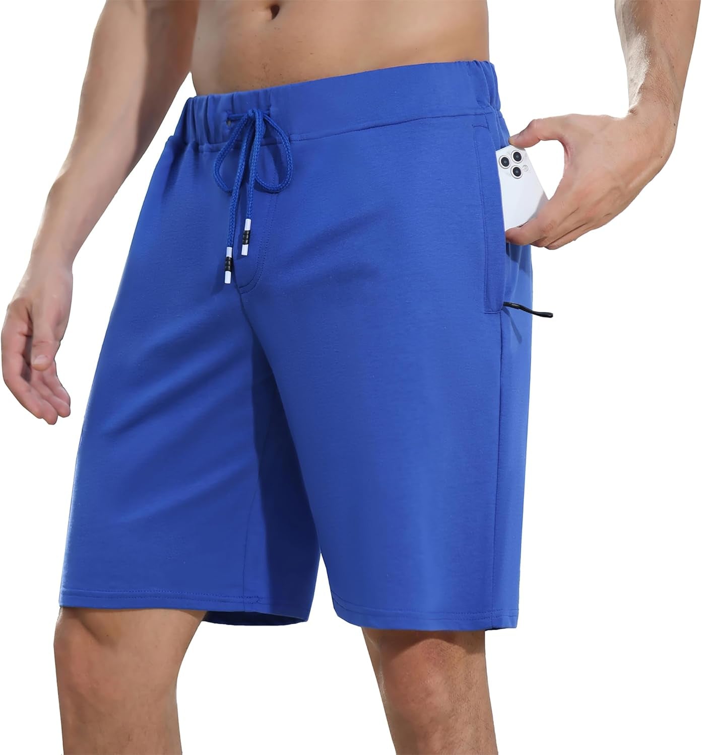 Boisouey Mens Shorts Casual Drawstring Zipper Pockets Elastic Waist