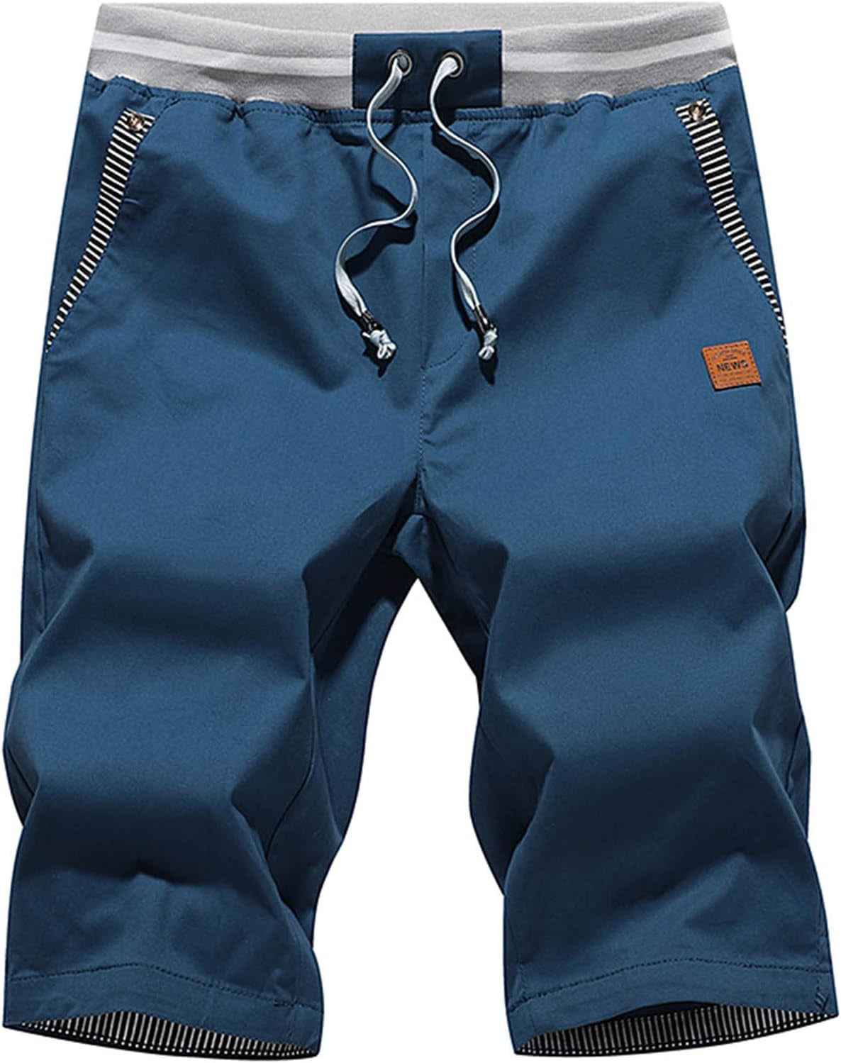 Justsun Mens Shorts Casual Classic Fit Cotton Summer Beach Shorts with Elastic Waist and Pockets