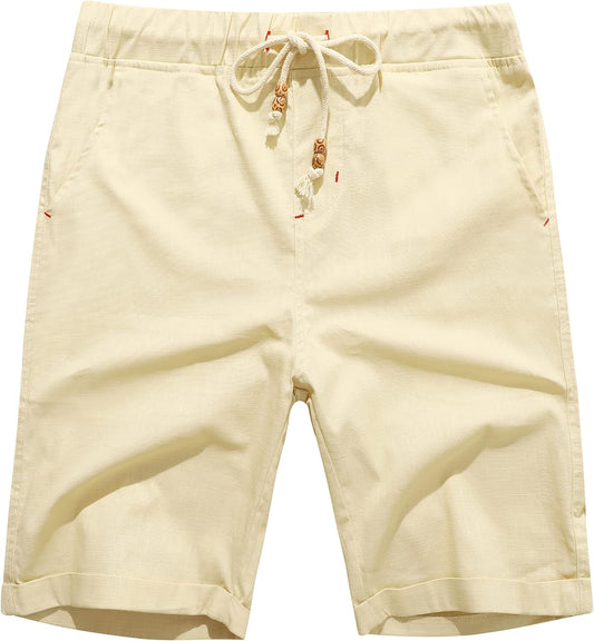 Boisouey Men'S Linen Casual Classic Fit Short Summer Beach Shorts