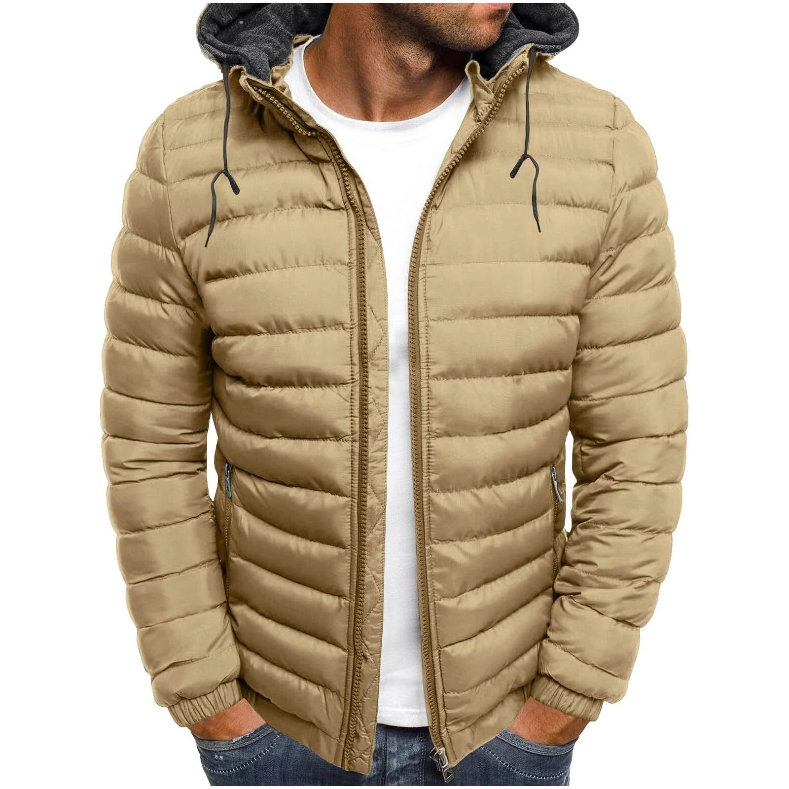 Mens Winter Coats Men'S Solid Color Hooded Jacket Cotton Padded Jacket Fashion Cotton Padded Jacket Men'S Warm Cotton Padded Jacket