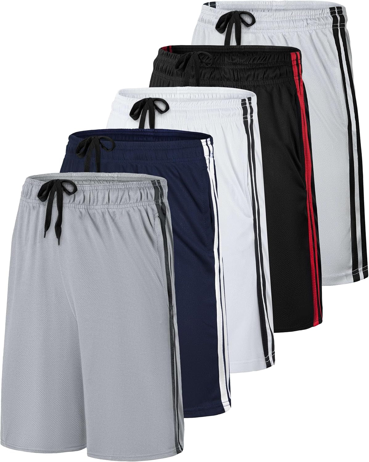 Real Essentials: Men’S 5 Pack 9" Mesh Shorts – Athletic Gym, Workout, Basketball, Running, Casual Lounge Activewear Pockets