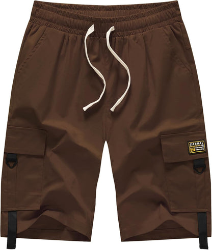 Xinyangni Men'S Cargo Shorts Elastic Waist Relaxed Fit Cotton Casual Outdoor Lightweight Work Shorts Multi-Pockets