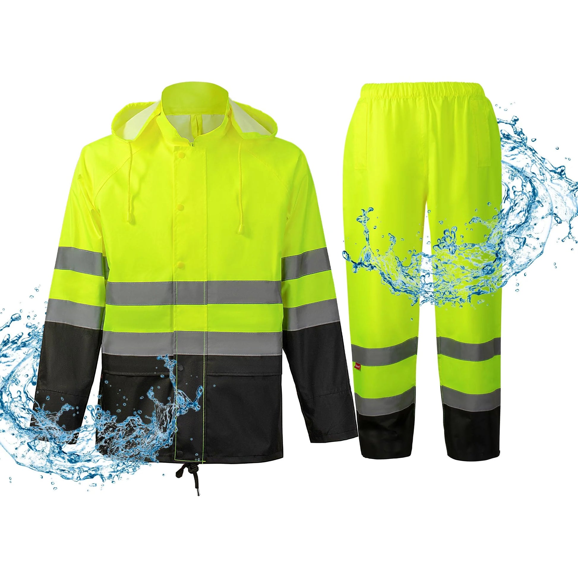 Hi Vis Safety Rain Jacket and Pants, Waterproof Reflective Rain Gear for Farming Fishing Work, Men Women Rain Suit with Inner Mesh Lining and Pockets, Green