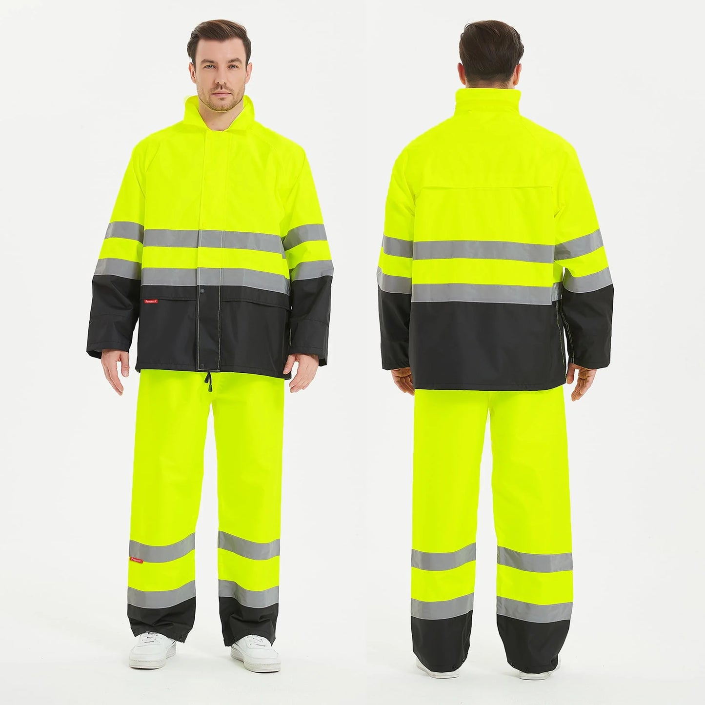 Hi Vis Safety Rain Jacket and Pants, Waterproof Reflective Rain Gear for Farming Fishing Work, Men Women Rain Suit with Inner Mesh Lining and Pockets, Green