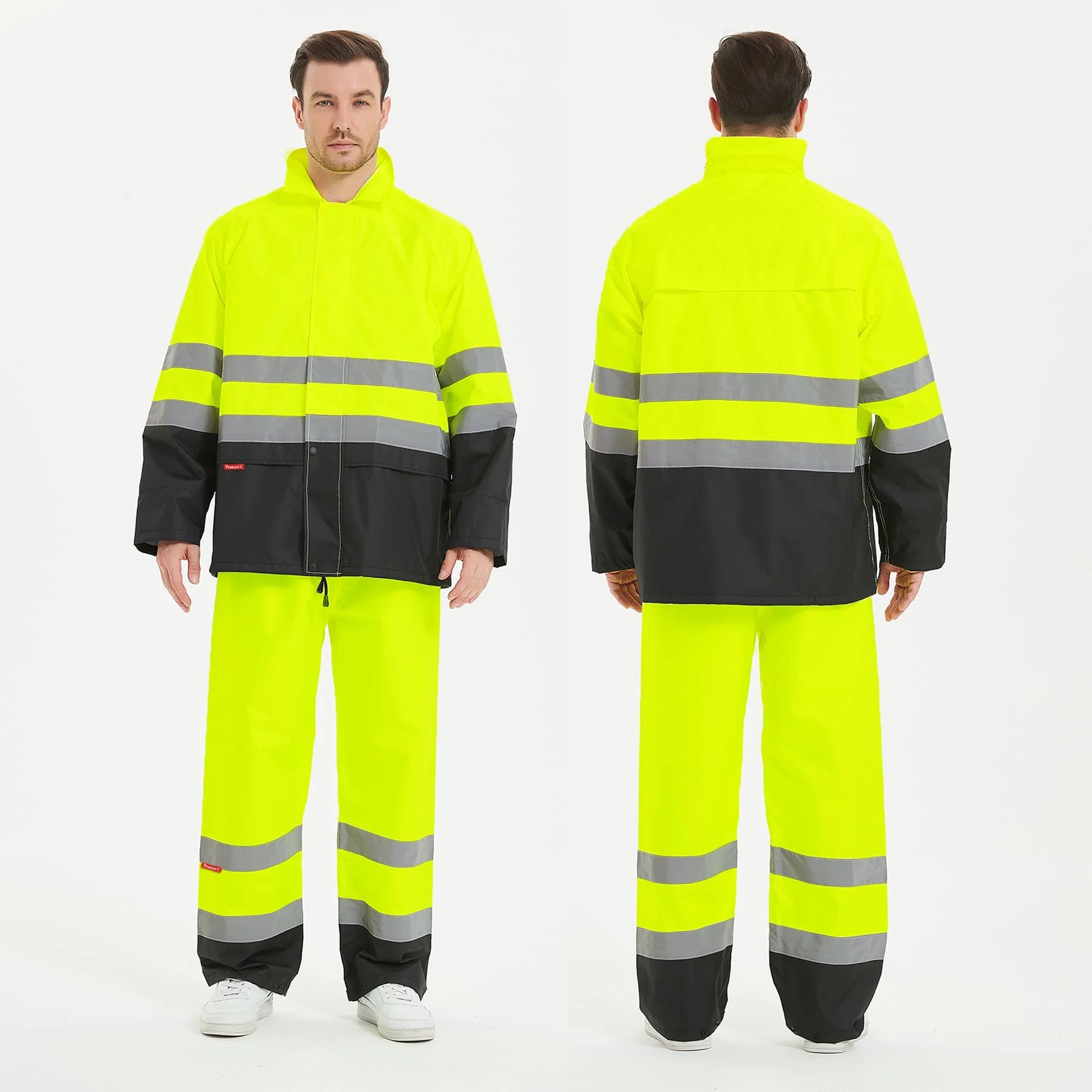 Hi Vis Safety Rain Jacket and Pants, Waterproof Reflective Rain Gear for Farming Fishing Work, Men Women Rain Suit with Inner Mesh Lining and Pockets, Green