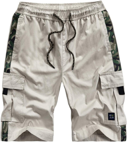 Xinyangni Men'S Cargo Shorts Elastic Waist Relaxed Fit Cotton Casual Outdoor Lightweight Work Shorts Multi-Pockets
