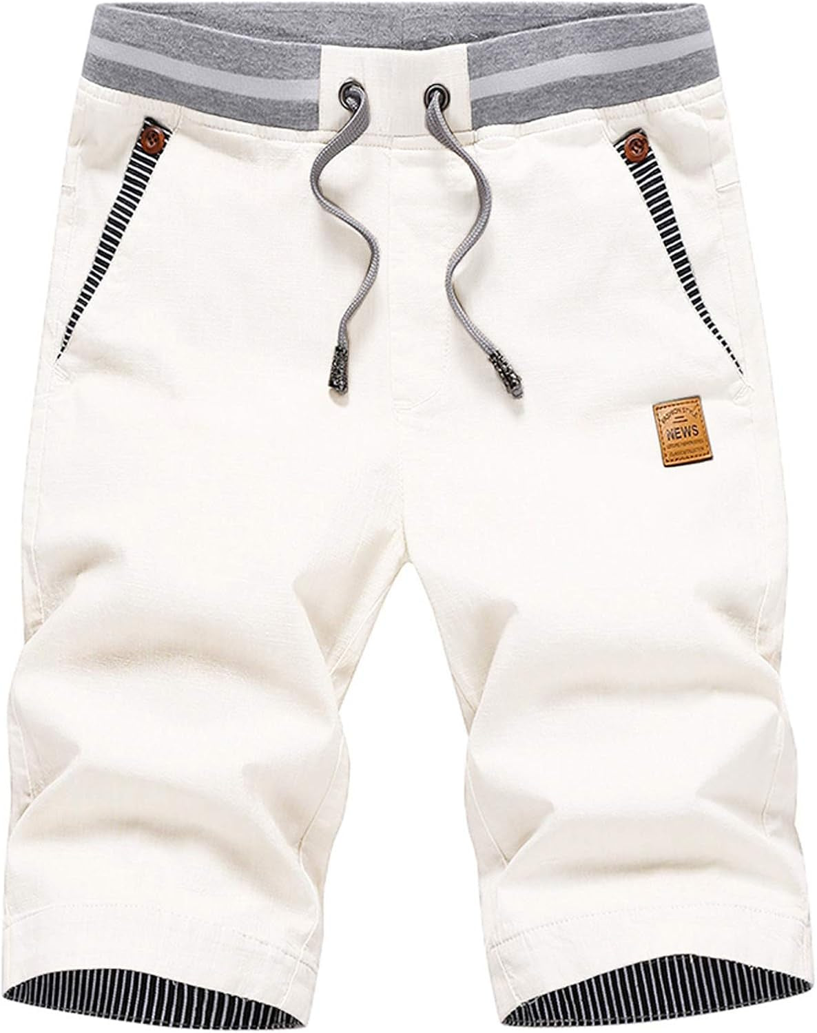 Justsun Mens Shorts Casual Classic Fit Cotton Summer Beach Shorts with Elastic Waist and Pockets