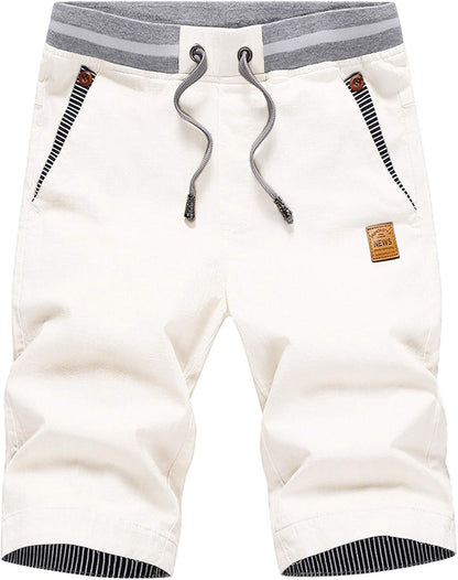 Justsun Mens Shorts Casual Classic Fit Cotton Summer Beach Shorts with Elastic Waist and Pockets