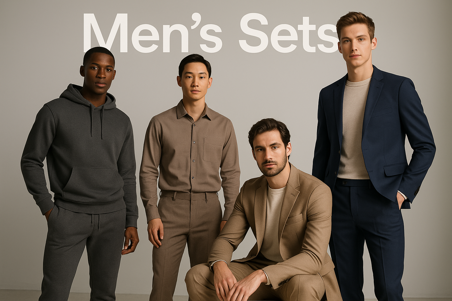 Men modeling Men's clothing Sets with the caption Men's Sets